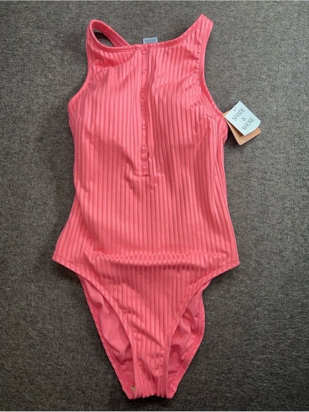 Shade & Shore Coral Pink Ribbed One-Piece Swimsuit
